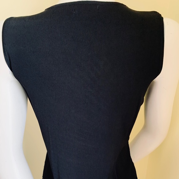 Black Rayon Knit Tank Top with Shiny Metal Beadings coctail wedding top US M - Picture 6 of 11